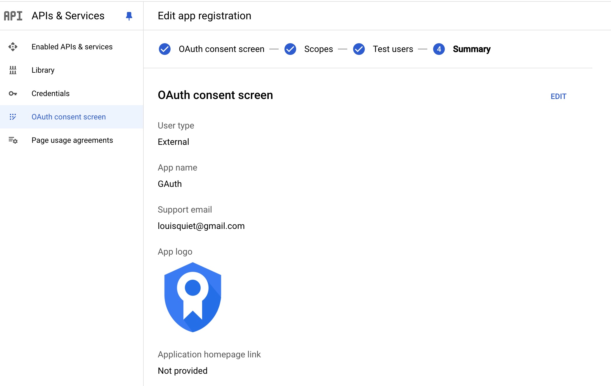 Google OAuth screen