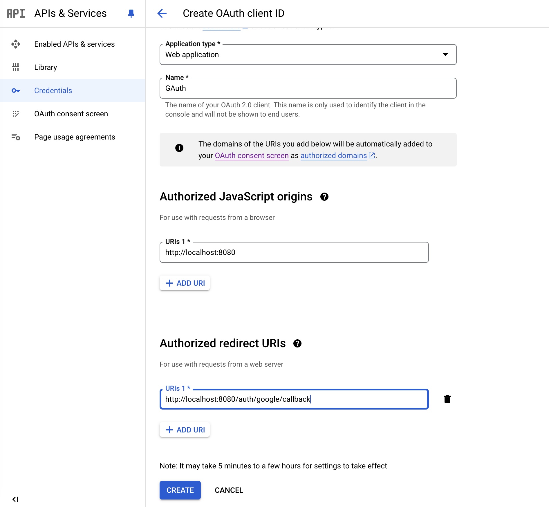 Google OAuth 创建WEB应用