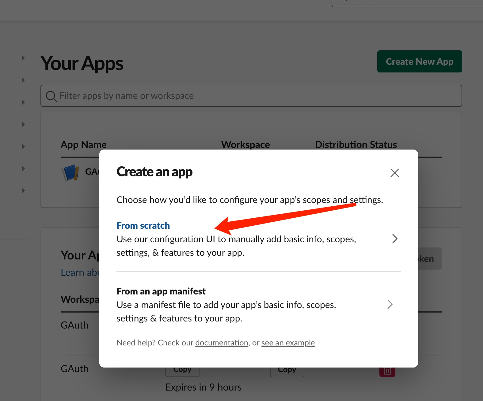 create slack app